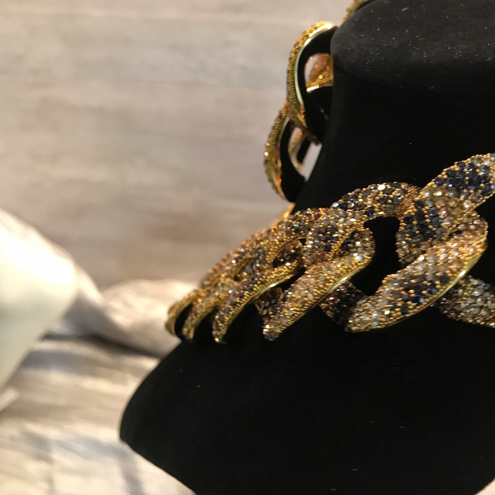 Gold and Black Statement Necklace and Earring Set - Picture 7 of 16
